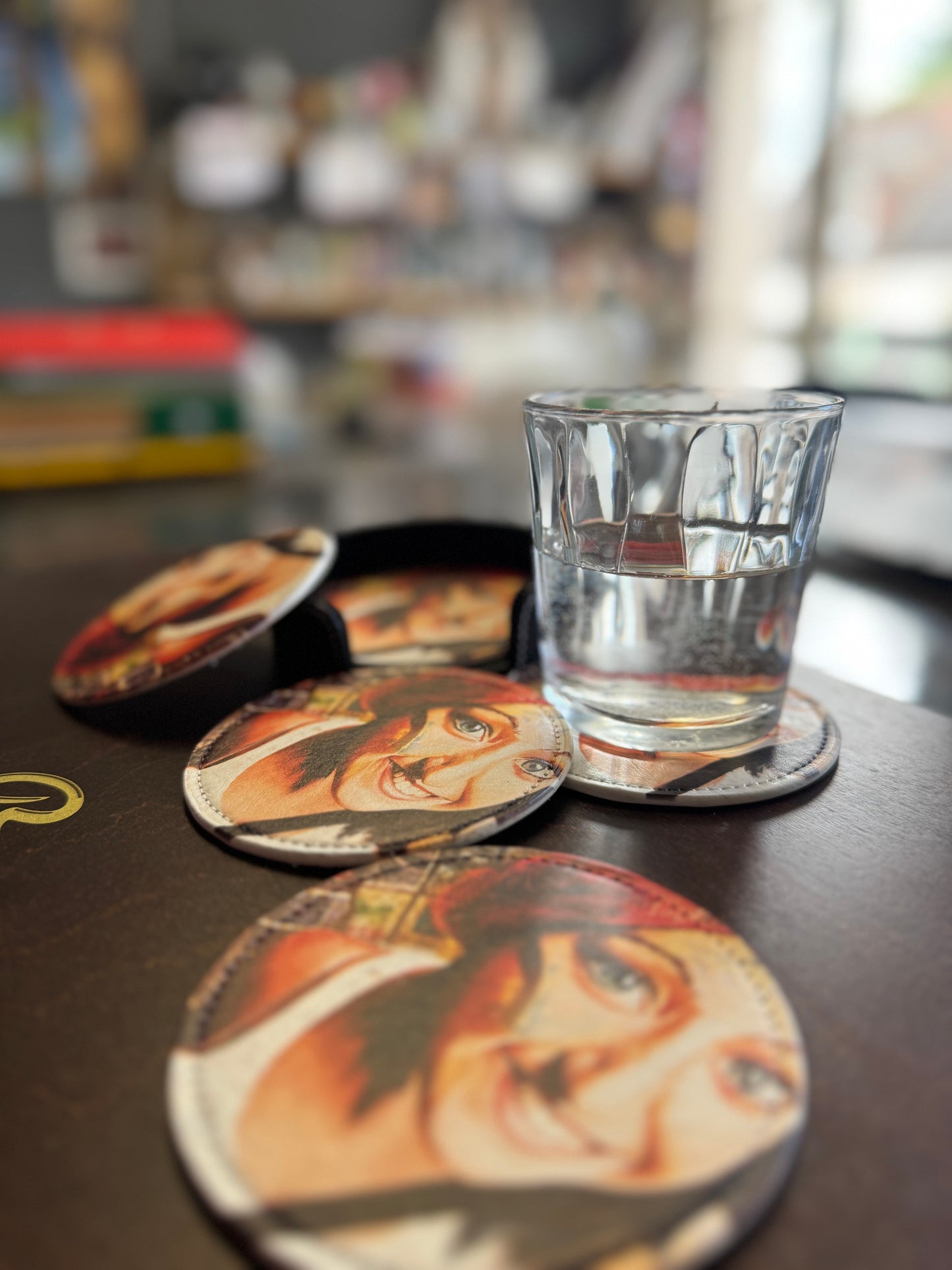 Sous-verres Funky 6 pièces en cuir PU cousu