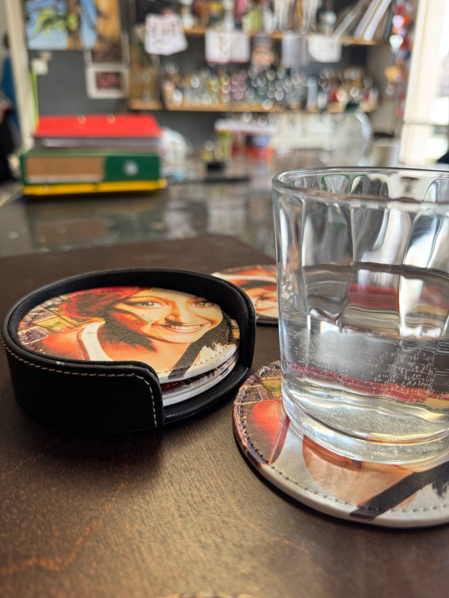 Sous-verres Funky 6 pièces en cuir PU cousu