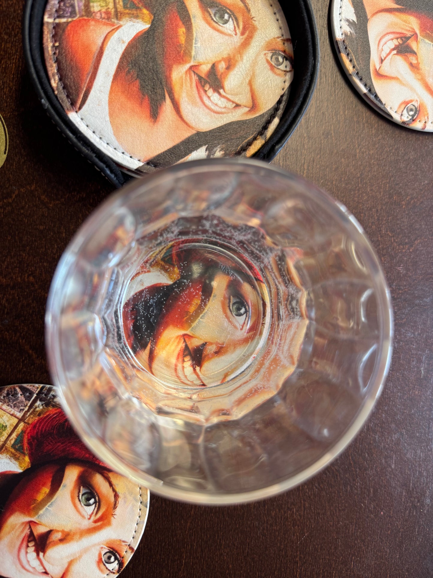 Sous-verres Funky 6 pièces en cuir PU cousu