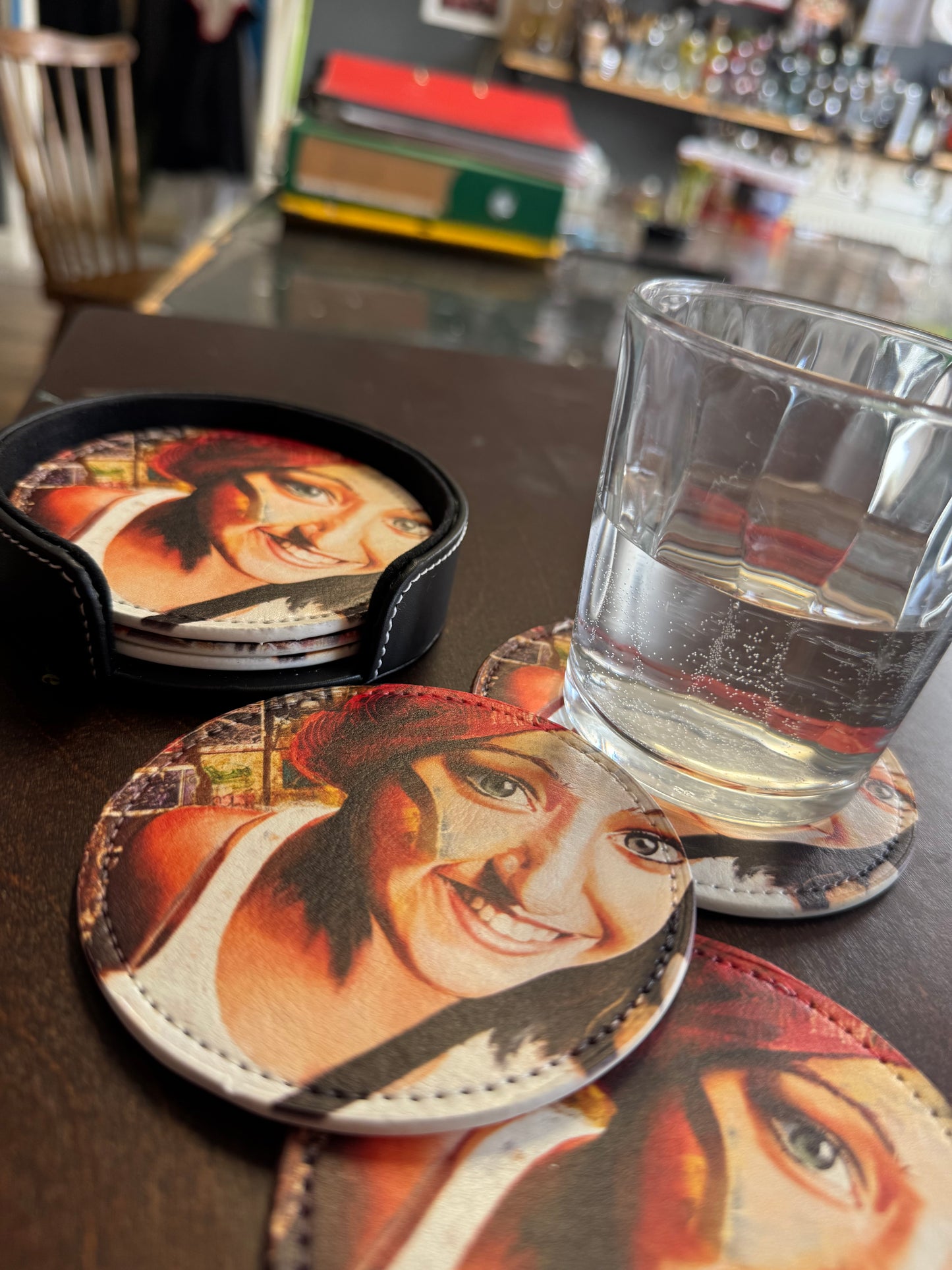 Sous-verres Funky 6 pièces en cuir PU cousu
